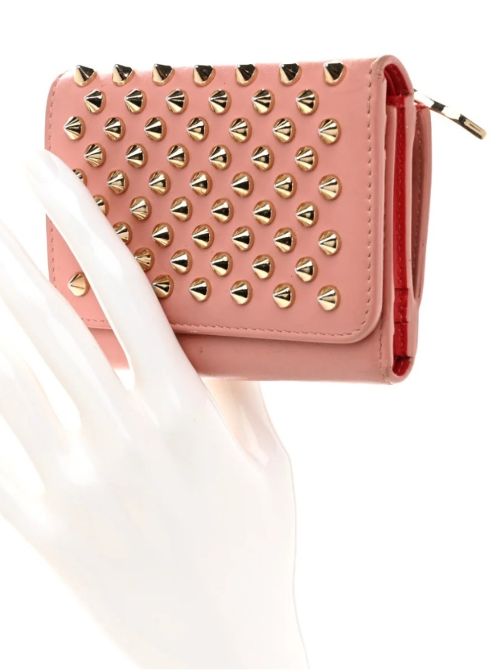 Christian Louboutin Pink Studded Tri Fold Wallet